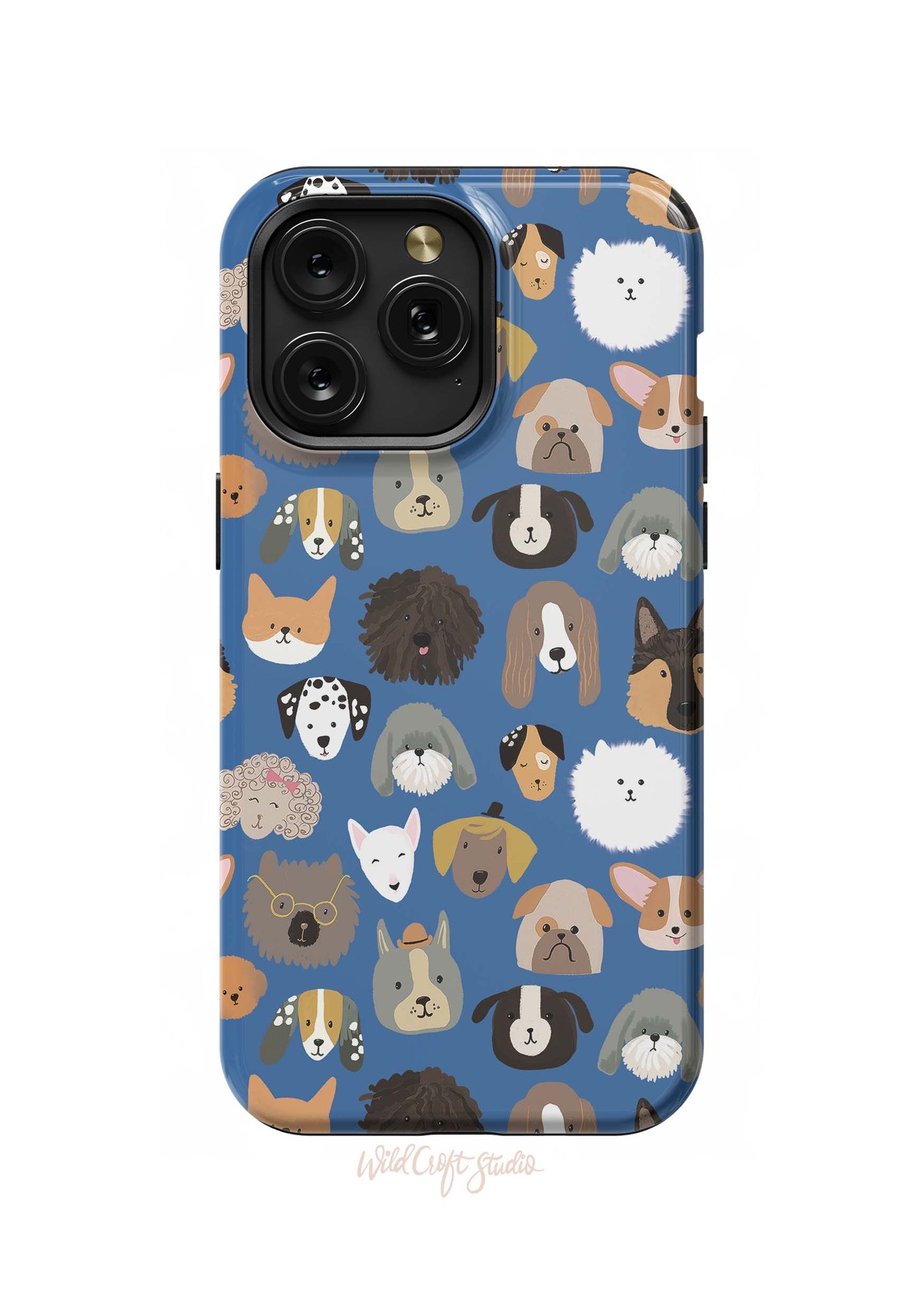 a blue phone case with dogs on it