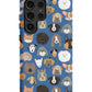 a blue phone case with dogs on it