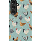 a phone case with chickens on a blue background