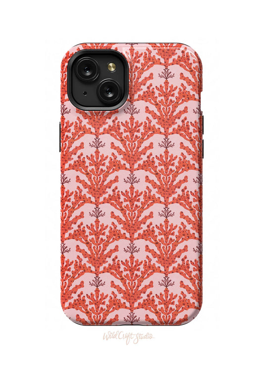 a red phone case with a pattern of coral coral coral coral coral coral coral coral