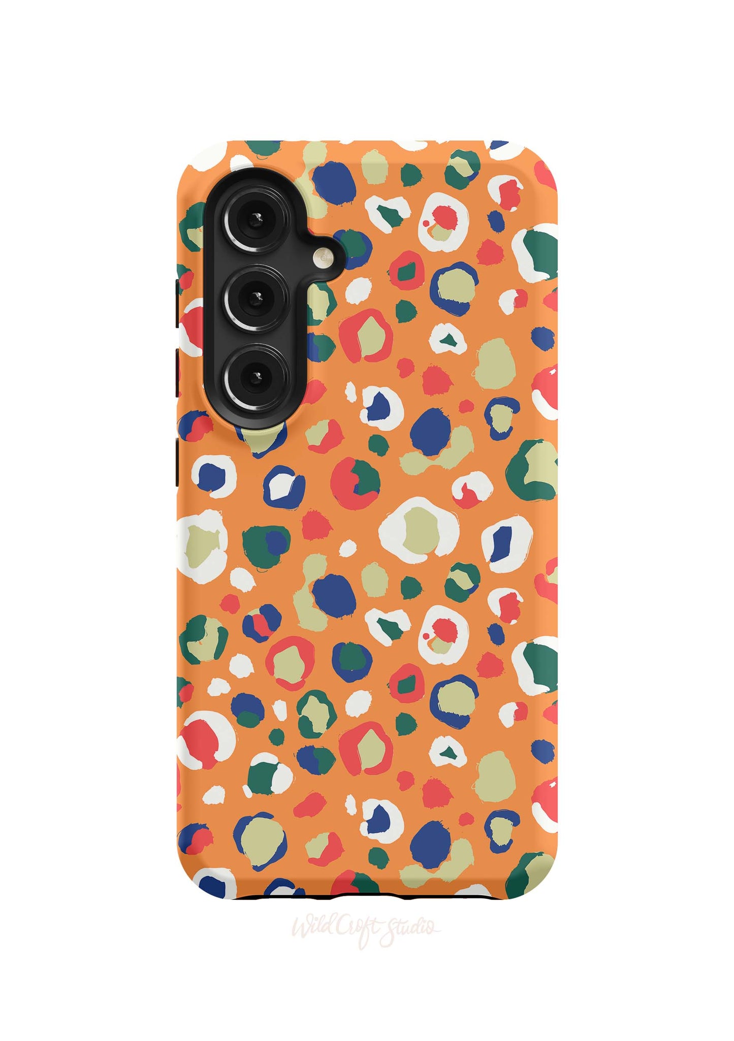 an orange phone case with an animal print