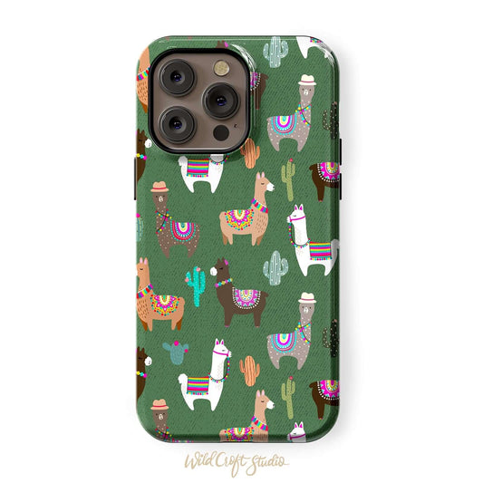 Green Cute Llama Tough Case for iPhone