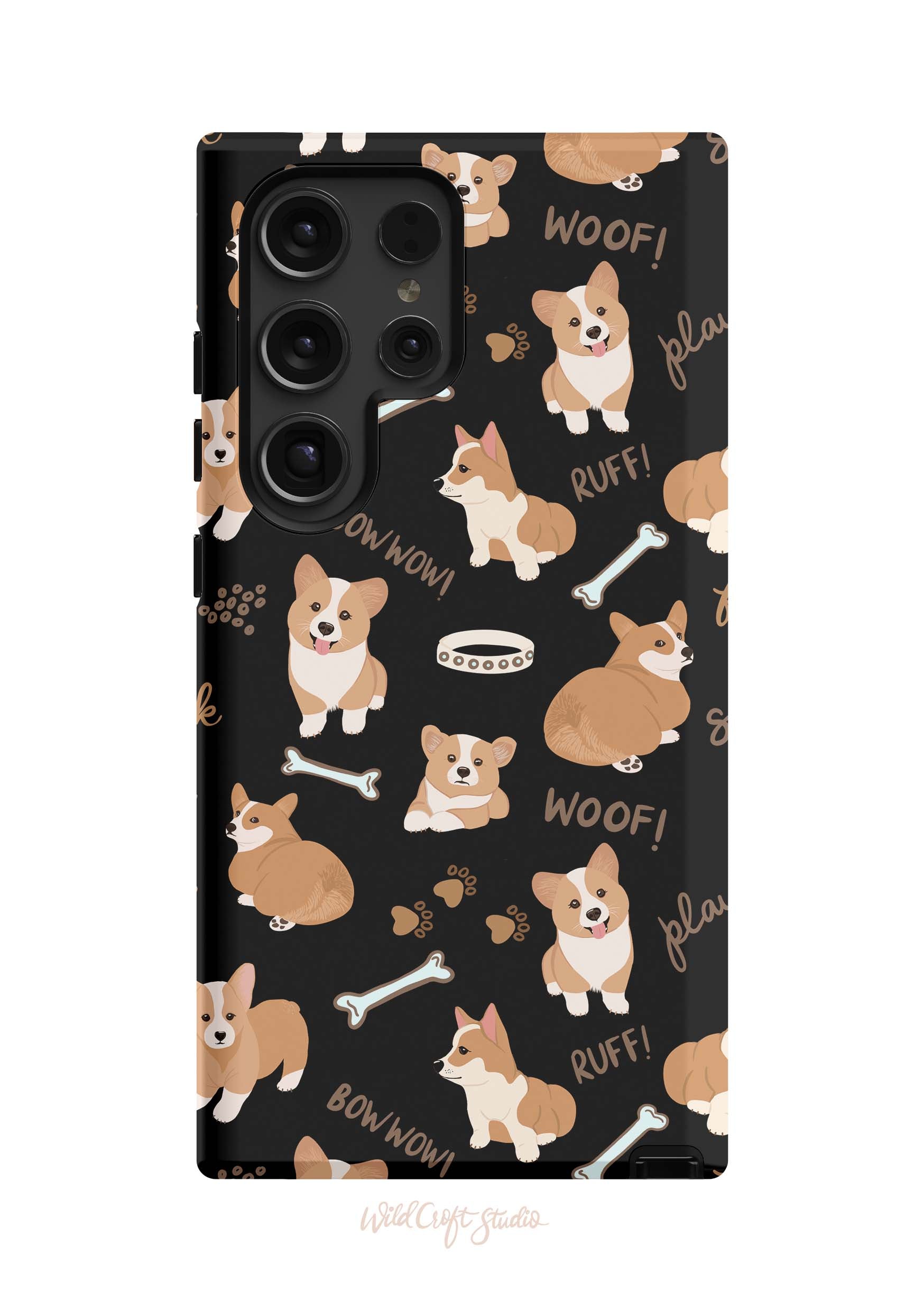 a phone case with a pattern of dogs on it