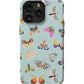 a blue phone case with colorful butterflies on it