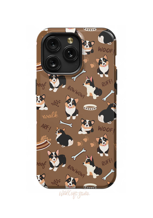 a brown phone case with a dog on it