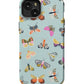 a blue phone case with colorful butterflies on it