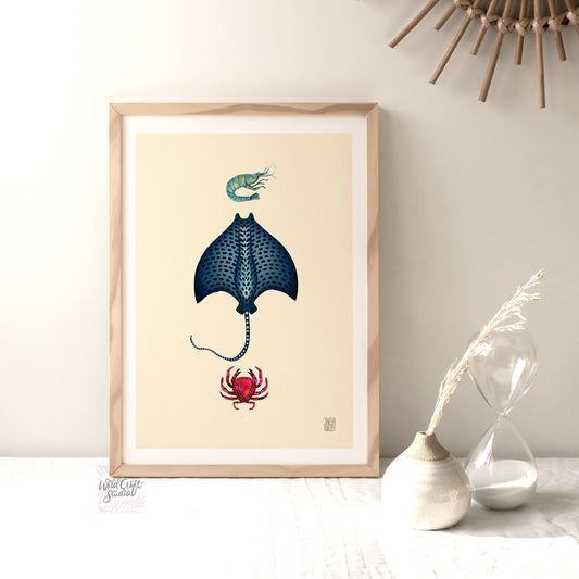 Manta ray, Shrimp, Crab Art Print
