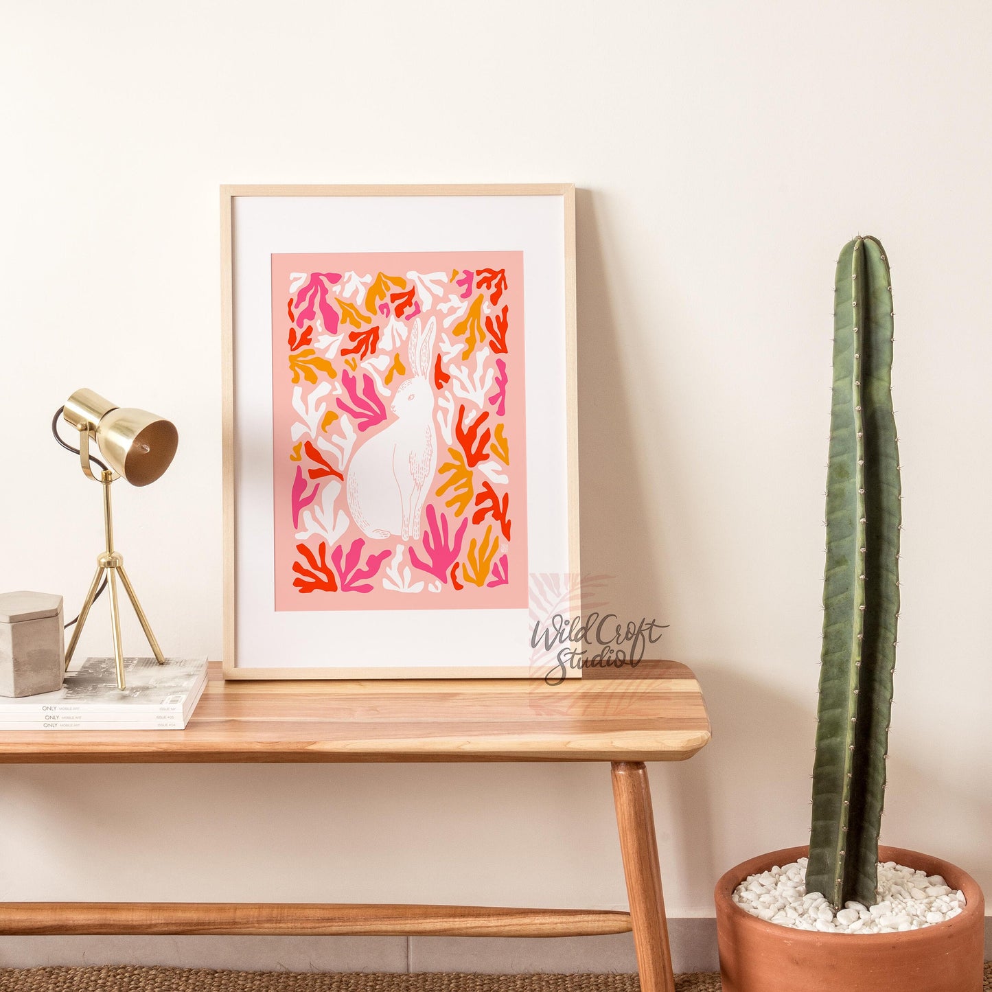 Pink + Peach + Red Matisse Style Bunny Art Print